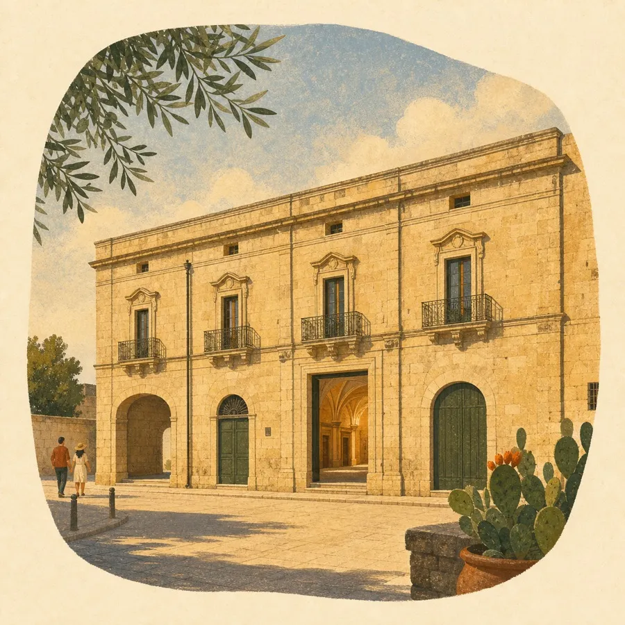 The local quarry stone and the long frontage between square and street