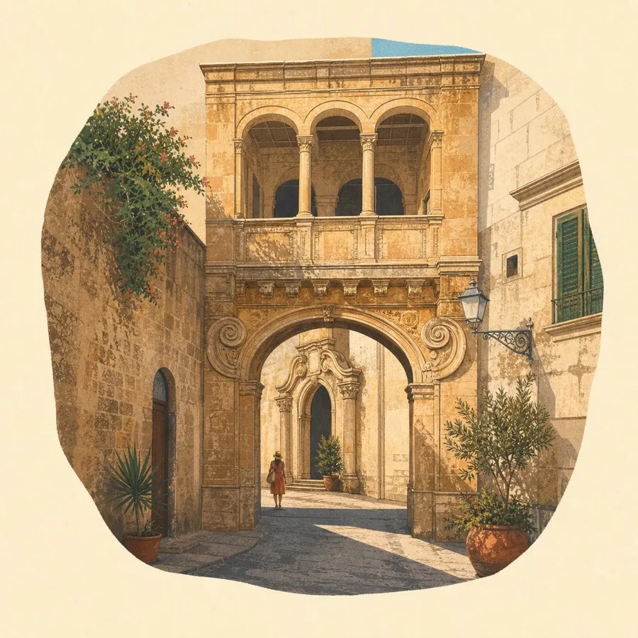 The recessed loggia and layered entrance sequence